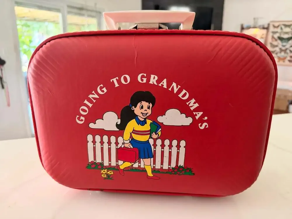 Vintage Trojan Luggage Co. Going To Grandma's Red Vinyl Child's Suitcase